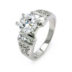 Rhodium Plated Brass Round Clear CZ Bridal Ring bbr00011