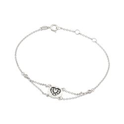 Sterling Silver Rhodium Plated CZ Black Heart Bracelet BGB00210