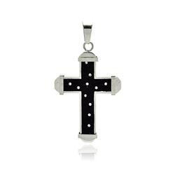 Stainless Steel Black Rhodium Plated Two Tone Multi Star Cross Clear Crystal Charm Pendant ssp00190