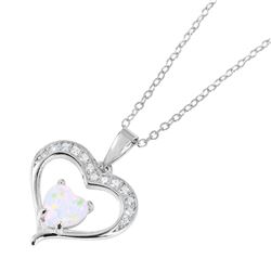 Sterling Silver Nickel Free Rhodium Plated Open Heart with CZ and  Synthetic Opal Necklace - BGP0105