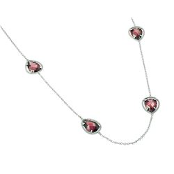 Sterling Silver Rhodium Plated Clear CZ Red Pearl Shape Pendant Necklace BGP00970RED