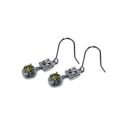 Sterling Silver Rhodium Plated Round Green & Clear Square CZ Dangling Hook Earring ste00244