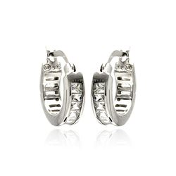Sterling Silver Rhodium Plated Baguette Clear CZ Hoop Earring ste00722