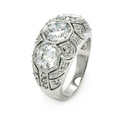 Rhodium Plated Brass 3 Round Clear CZ Dome Ring bbr00045