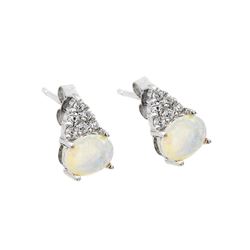 Sterling Silver Rhodium Plated Cluster CZ Opal Stud Earring STE00944