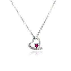 Sterling Silver Red CZ Rhodium Plated Heart Pendant Necklace bgp00132