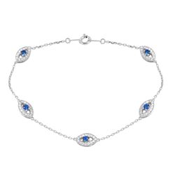 Sterling Silver Rhodium Plated Small Round Evil Eye Chain Bracelet GMB00027RH