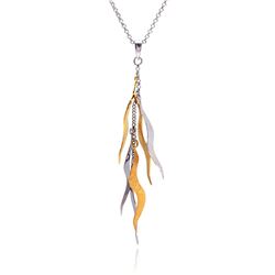 Sterling Silver Rhodium & Gold Plated CZ Dangling Wavy Pendant Necklace stp00446