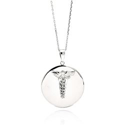 Sterling Silver Rhodium Plated High Poloshed Medical Disc CZ Necklace bgp00517