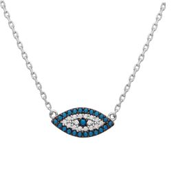 Sterling Silver Rhodium Plated Turquoise And CZ Evil Eye Necklace - GMN00014RH-T