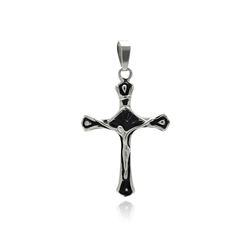 Stainless Steel Black Rhodium Plated Cross Jesus Charm Pendant ssp00280