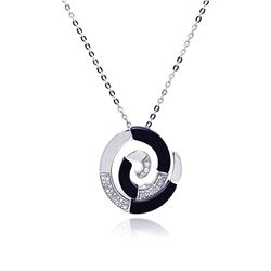 Sterling Silver Rhodium Spial Black and Silver CZ Necklace bgp00211