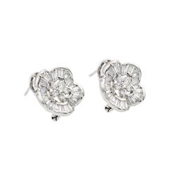 Sterling Silver Rhodioum Plated Flower Clear CZ Inlay Stud Earring BGE00211