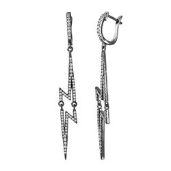 Sterling Silver Black Rhodium Plated Dangling Lightning CZ Earrings ACE00102BLK