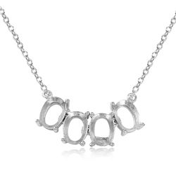 Sterling Silver Rhodium Plated 4 Oval Mounting Necklace - BGP01015