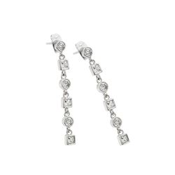 Sterling Silver Rhodioum Plated Round & Square Clear CZ Dangling Stud Earring BGE00416