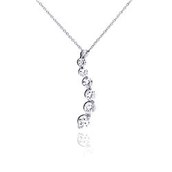 Sterling Silver Rhodium Plated CZ Graduated Dangling Pendant Necklace stp00458