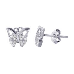 Sterling Silver Rhodium Plated Butterfly CZ Earrings - STE01016