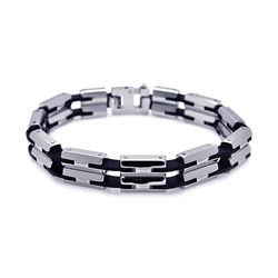 Stainless Steel Black Rubber Link Bracelet ssb00062