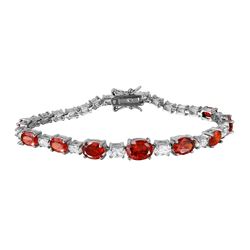 Sterling Silver Rhodium Plated 2 Toned Clear And Red CZ Tennis Bracelet - BGB00266RED