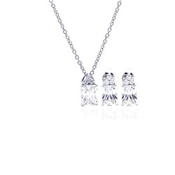 Sterling Silver Rhodium Plated Princess Cut CZ Stud Earring & Necklace Set sts00360