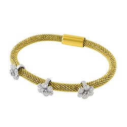 Sterling Silver Gold Plated 3 CZ Daises Italian Bracelet ITB00178GP
