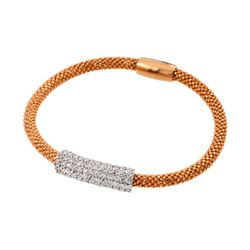 Sterling Silver Rose Gold Plated Pave Set Clear CZ Beaded Italian Bracelet PSB000015RGP