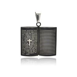 Stainless Steel Black Rhodium Plated Prayer Book Charm Pendant ssp00214