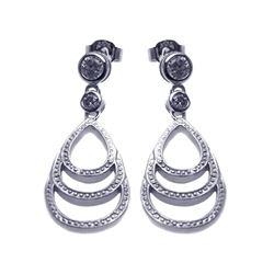 Sterling Silver Rhodium Plated Teardrop Round CZ Dangling Stud Earring ste00648