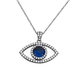 Sterling Silver Black Rhodium Plated Evil Eye Necklace - BGP01115