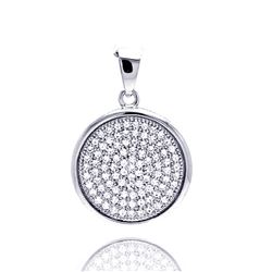 Sterling Silver Rhodium Plated Circle Micro Pave CZ Dangling Pendant acp00052