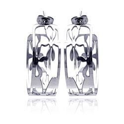 Stainless Steel Flower Design Semi Hoop Earring sse00011
