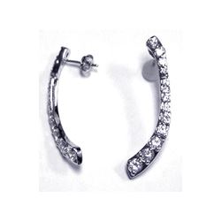 Sterling Silver Rhodium Plated CZ Long Thin Curvy Earring ste00027