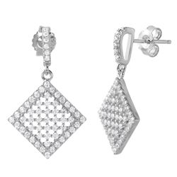 Sterling Silver Rhodium Plated Halo Square CZ Earrings ACE00090RH