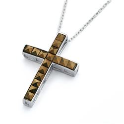 Sterling Silver Rhodium Plated Clear CZ Cross Pendant Necklace stp01339