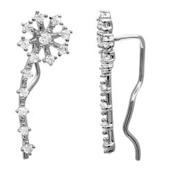 Sterling Silver Rhodium Plated CZ Flower Climbing Earrings - GME00069RH