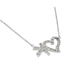 Sterling Silver Rhodium Plated Clear CZ XO Heart Pendant Necklace BGP00928
