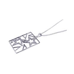 Sterling Silver Clear CZ Rhodium Plated 2 Star Pendant Necklace bgp00094
