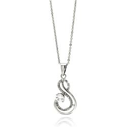 Sterling Silver Rhodium Plated Wave Shape CZ Necklace bgp00570