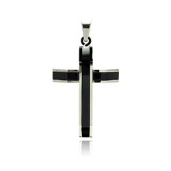 Stainless Steel Black Rhodium Plated Two Tone Cross Charm Pendant ssp00198