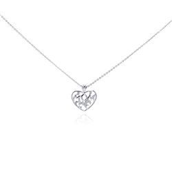 Sterling Silver Rhodium Open Heart Filigree CZ Necklace bgp00226