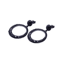Sterling Silver Black Rhodium Plated Round Black CZ Dangling Earring ste00277