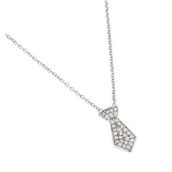 Sterling Silver Rhodium Plated Clear CZ Tie Pendant Necklace STP01438