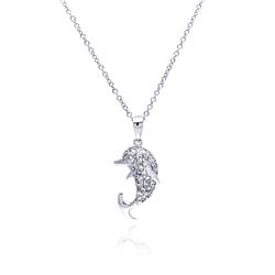 Sterling Silver Rhodium Plated Dolphin CZ Necklace bgp00329
