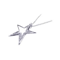 Sterling Silver Clear CZ Rhodium Plated Star Pendant Necklace bgp00042