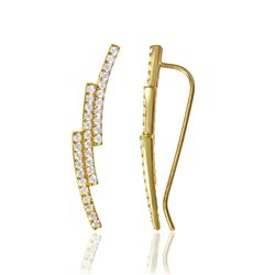 Sterling Silver Gold Plated Slanted Lined Earring with CZ GME00041GP