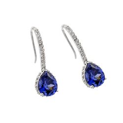 Sterling Silver Rhodium Plated Teardrop Channel Purple CZ Hook Earring bge00377