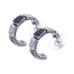 Sterling Silver Rhodium Plated Black & Clear Square CZ Stud Earring bge00041