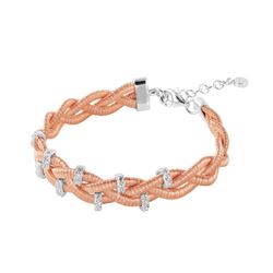 Sterling Silver Rose Gold Plated Braided Italian Bracelet With Small CZ Bar Accents ITB00208RGP/RH