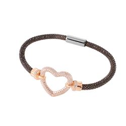Sterling Silver Black Rhodium & Rose Gold Plated Open Heart  Bracelet  ITB00181BLK/RGP